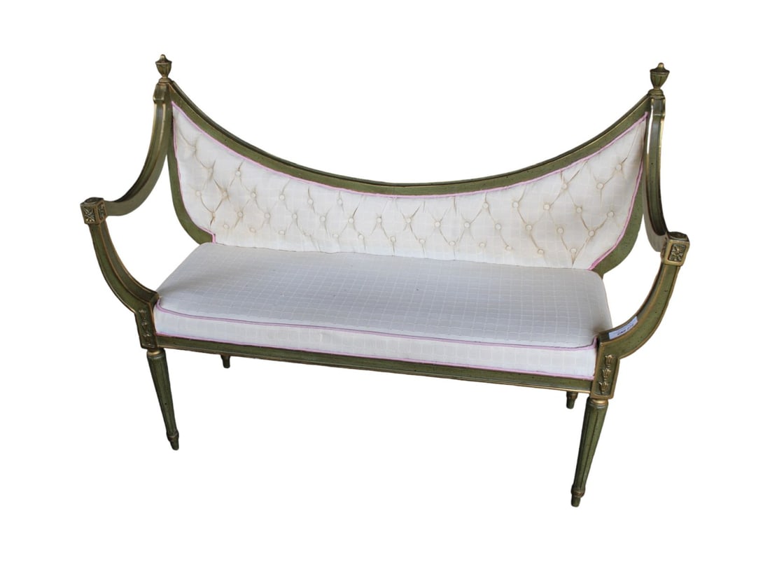 Vintage button tuft end of the bed bench in the french style and paint decorated, petite (1 of 4)