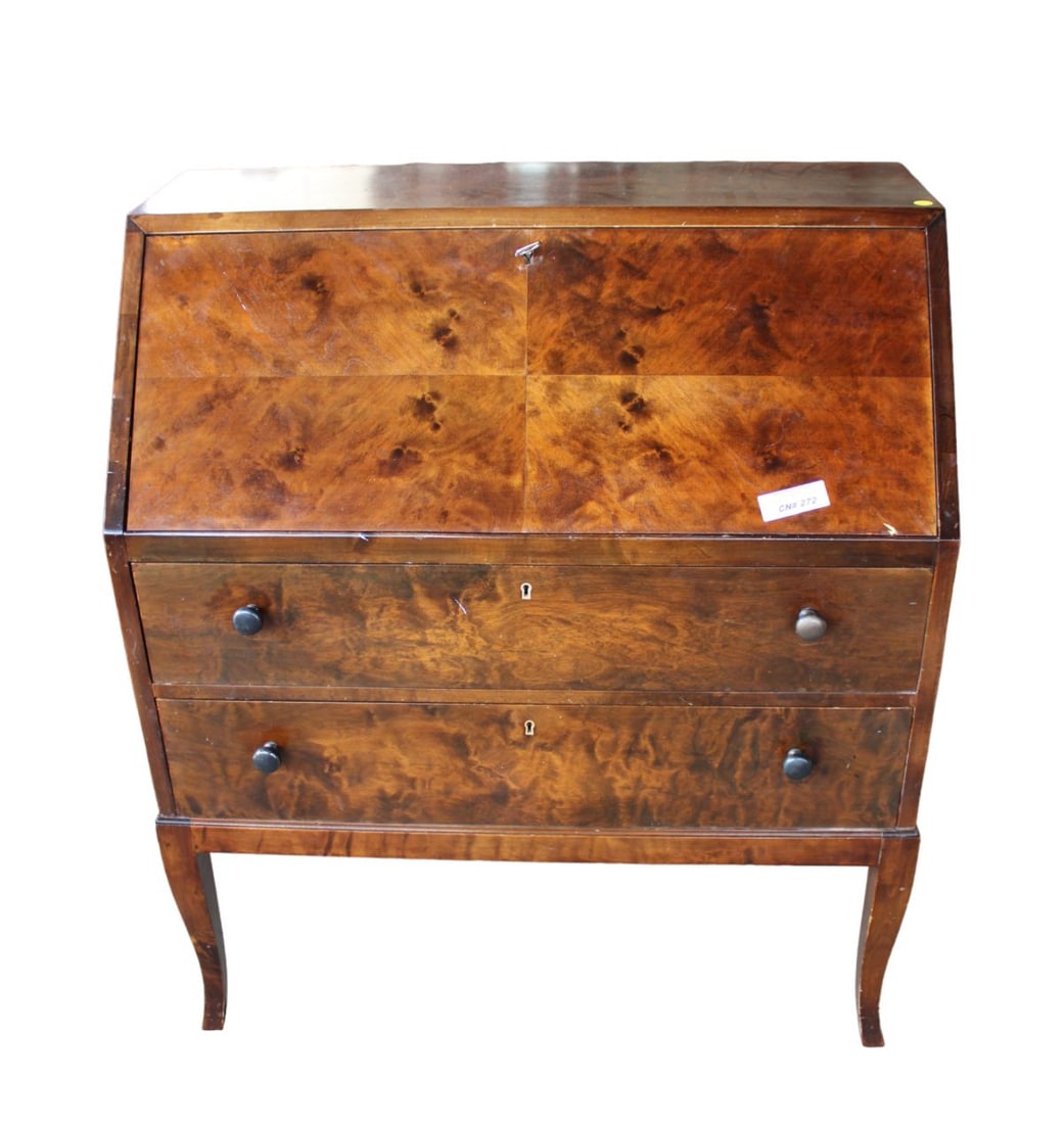 Burl walnut slant front ladies desk, 2 drawer (1 of 5)