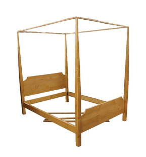 Pencil post queen size canopy bed, custom made solid maple  with rails: Custom made solid maple pencil post queen size canopy bed with rails, structurally sound and in good condition, nice look, 64"w x 85"h x 89"l