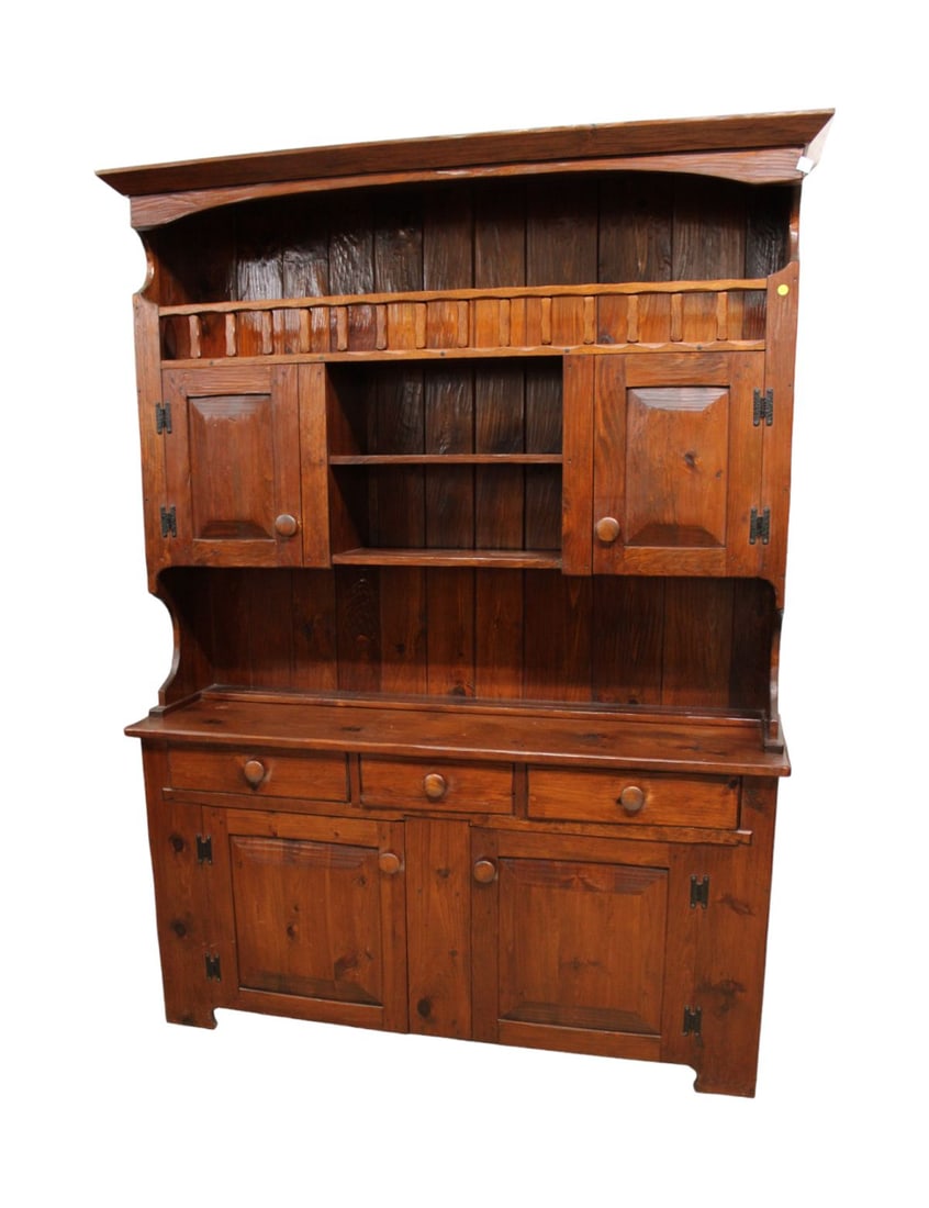 Hunt Furniture hutch buffet, country pine, 2pc, in the rustic hand chiseled style finish (1 of 5)