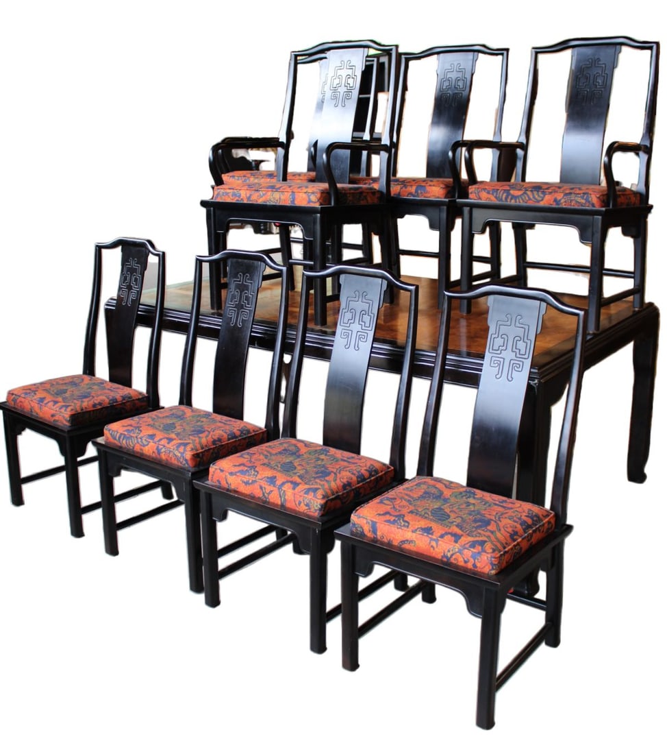 9pc Vintage Century dining room set: Chinese Chippendale style, table with (2) 18" leaves and 8 (1 of 7)