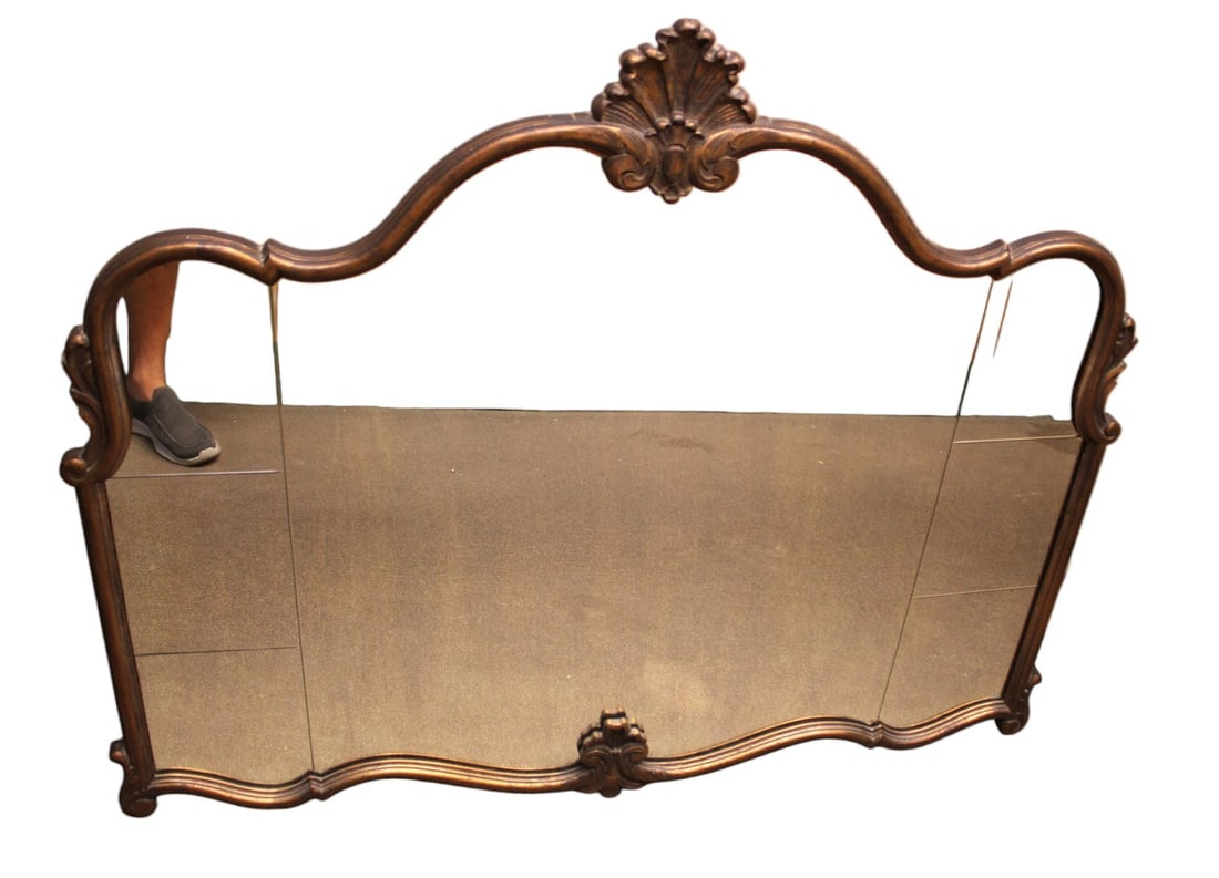 Vintage decorator mirror, etched shell carved wood framed (1 of 5)
