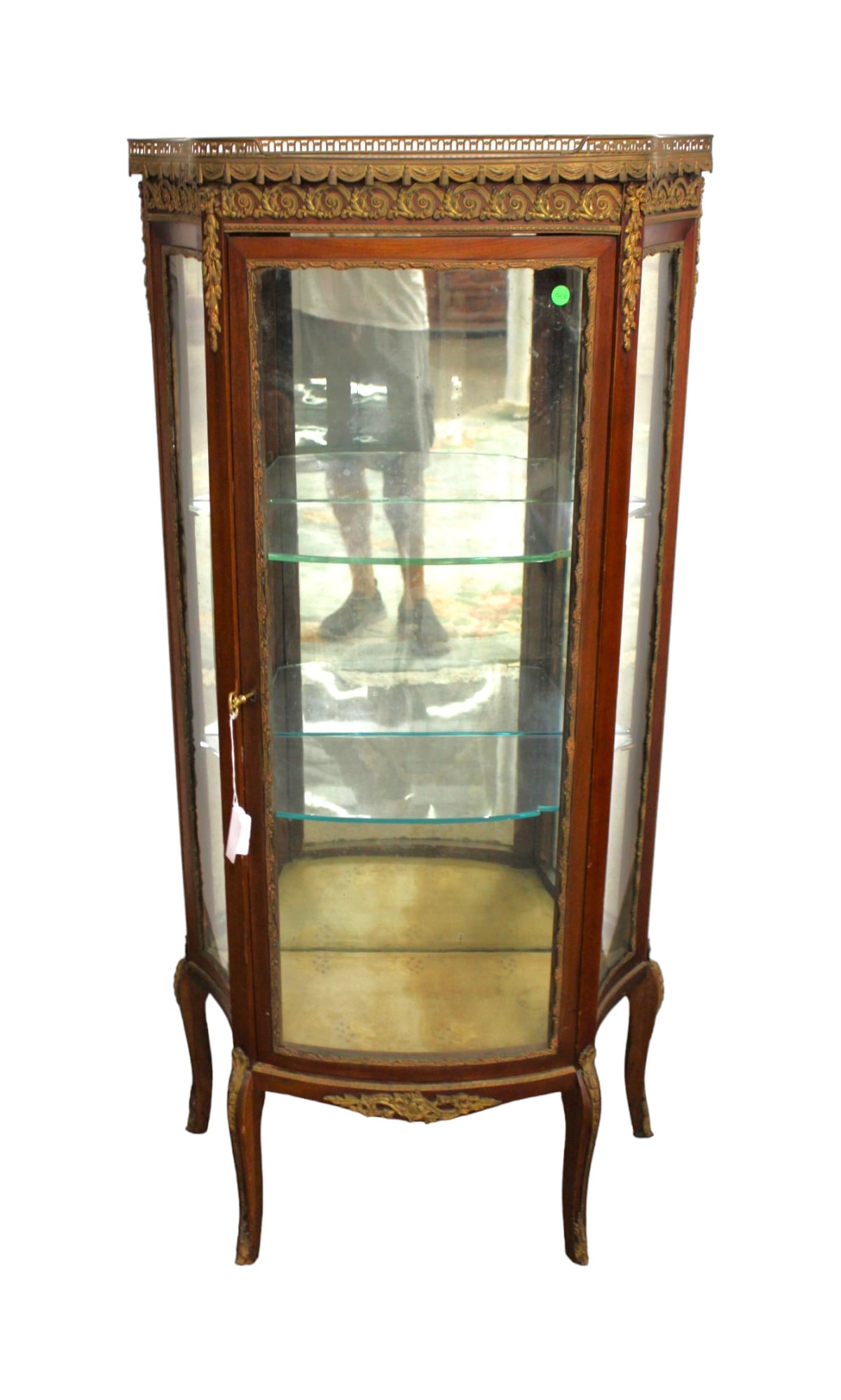 Nice Antique French Vitrine marble top display case with applied bronze and gallery, original finish (1 of 9)