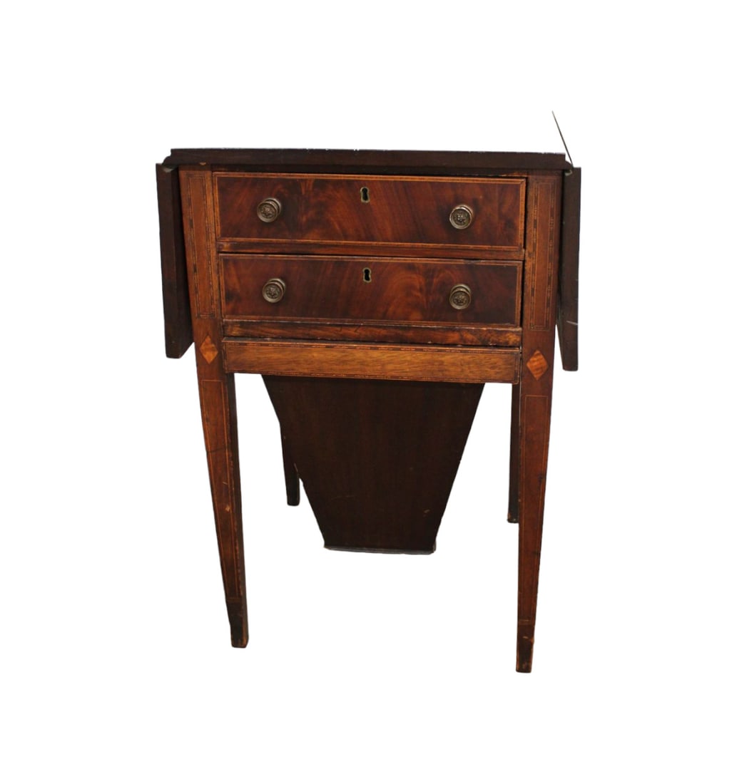 Antique possum belly sewing stand, solid mahogany drop side original finish (1 of 5)