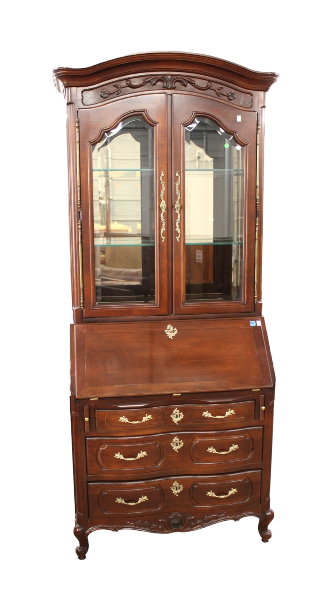 Century Furniture cherry slant front secretary desk with display top, beautiful, 2pc. solid , with (1 of 7)