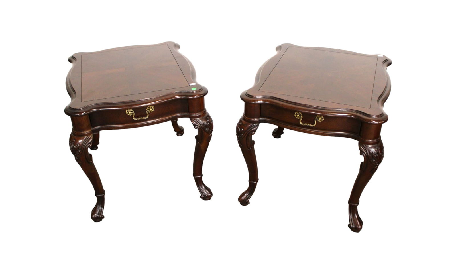 Pair Century lamp tables, solid cherry 1 drawer lamp tables with Spanish Queen Anne  carved legs (1 of 5)