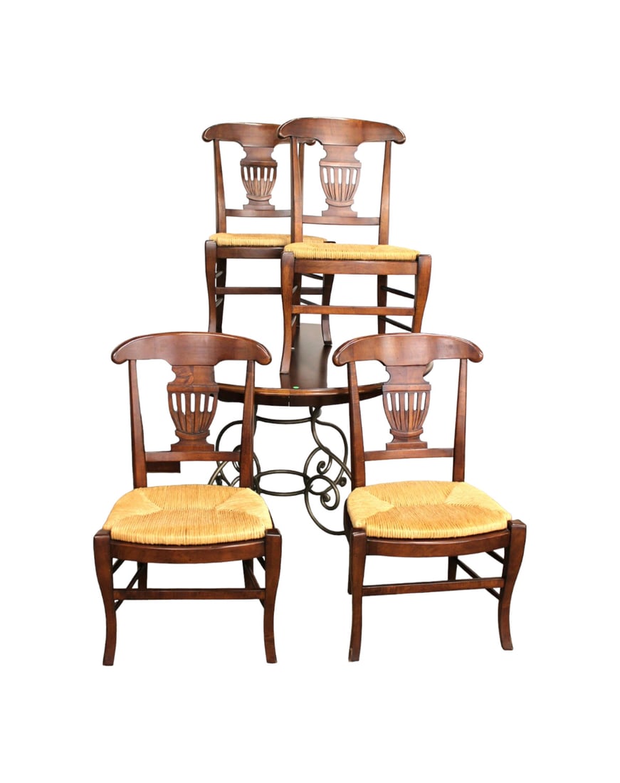 5pc Hickory Chair Co. Country French Breakfast Set, cherry/iron, rush bottom chairs (1 of 5)