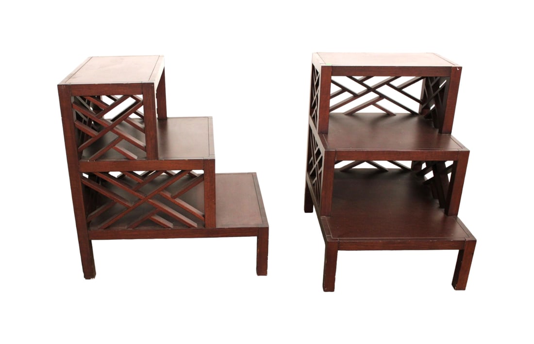 Nice pair Williams Somona Home contemporary mahogany finish 3 tier step tables (1 of 6)
