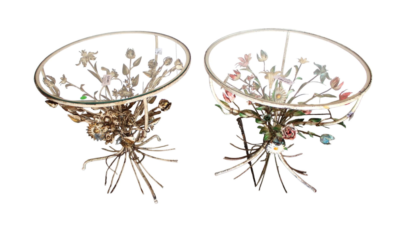 Pair vintage wire and glass lamp tables with flowers (1 of 5)