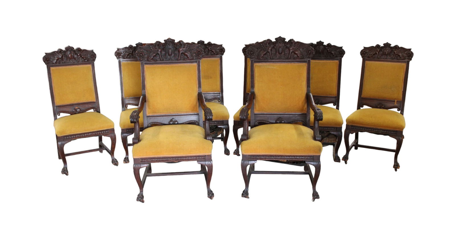 8 Antique wing griffin dining chairs attrib.  RJ Horner, quartersawn oak, original finish (1 of 12)