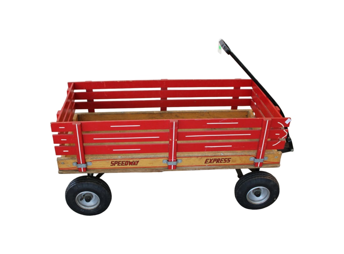 Vintage Speed Way Express wagon, red, rubber tires, pull behind (1 of 3)