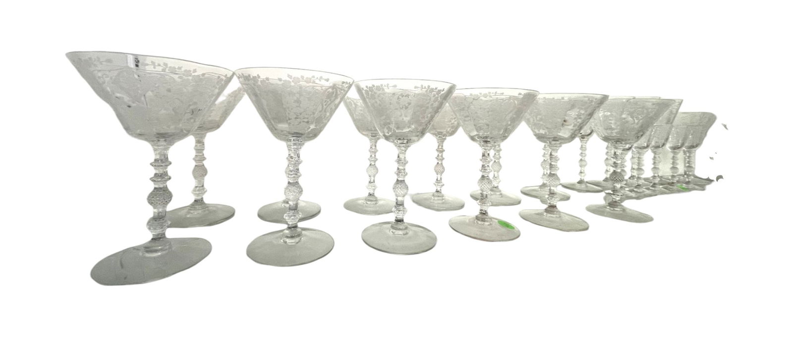 Set of 12 vintage Fostoria / Cambridge etched crystal stemware glasses, no issues seen, 7"h x 4" (1 of 5)