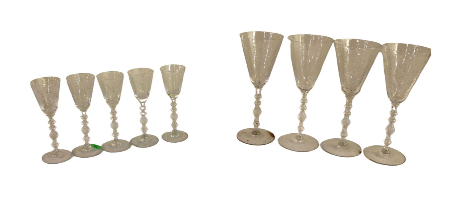 (9) vintage, Fostoria/Cambridge stems, cordials, flutes (1 of 3)