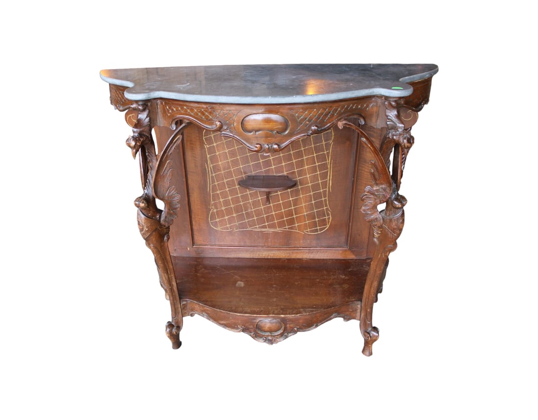 Antique bird carved marble top console, mahogany, mixed woods (1 of 6)