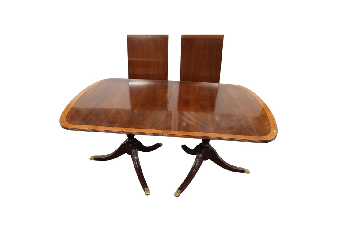 PA House dining room table, banded and mahogany, skirted leaves (1 of 5)