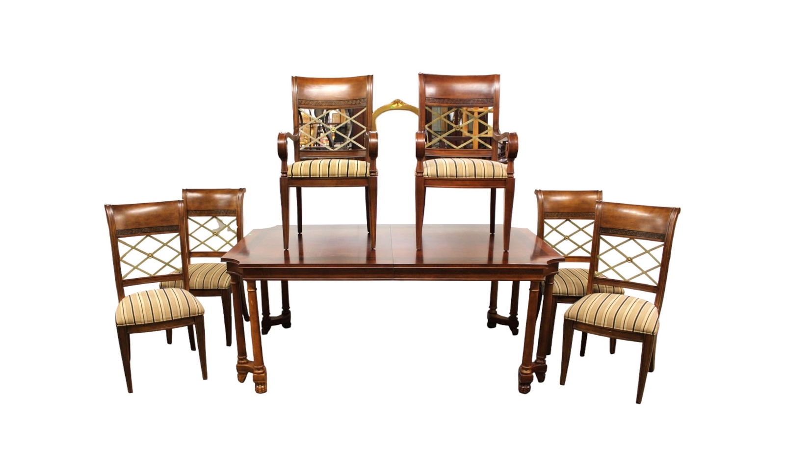 Hekman 7 piece dining room set, cherry, rosewood, skirted leaves, match chairs (1 of 9)