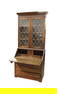Ethan Allen oak 2pc secretary bookcase, lead glass