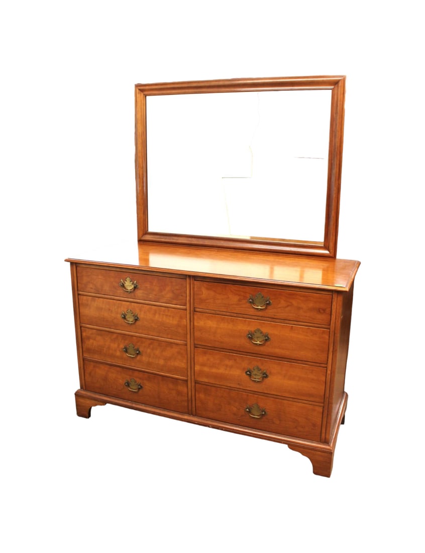 Kindel solid cherry 8 drawer dresser with mirror with fitted jewelry trays, clean interior (1 of 5)