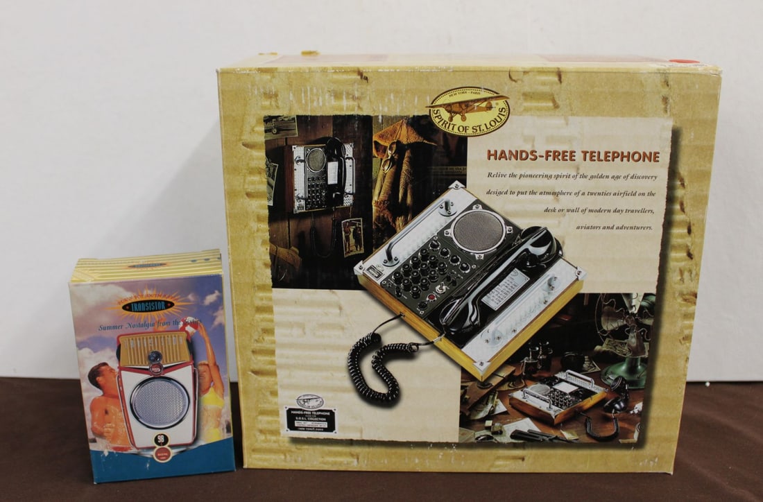 2pc lot: Spirit of St. Louis Field Telephone and a Beach Boy AM/FM Transistor Radio Summer Nostalgia (1 of 2)
