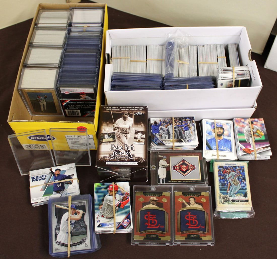 2 Boxes Filled Assorted Baseball Cards including Babe Ruth Collection, most in plastic sleeves (1 of 1)