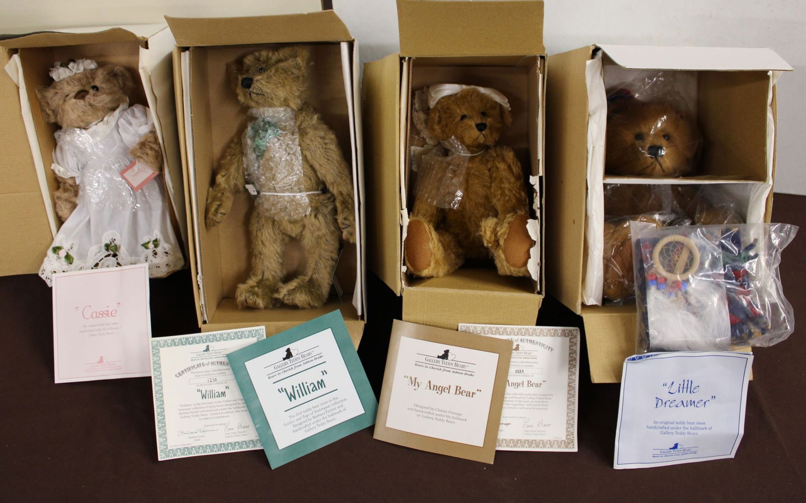 4 Gallery Teddy Bears in boxes: William, Cassie, Muy Little Dreamer, My Angel Bear (no teddy), new (1 of 10)