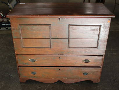 Antique Southern Pine Primitive Mule Chest: Antique Southern pine mule chest, country primitive, 2 drawer, does show signs of age, 43"w x 20"d x 36"h