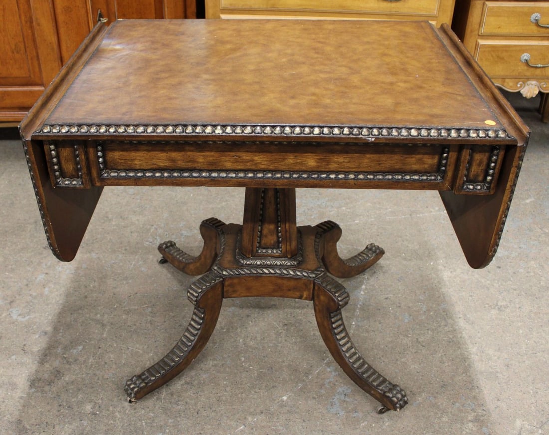 Leather Style Drop Leaf Breakfast Table manner of Maitland Smith (1 of 3)