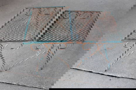 2 Vintage Wire Metal Outdoor Patio Tables: 2 Vintage wire metal outdoor patio tables, structurally sound and in good condition, may need repainted, stack into each other, larger one 19"w x 15"d x 18"h and smaller one 17"w x 14"d x 17"h