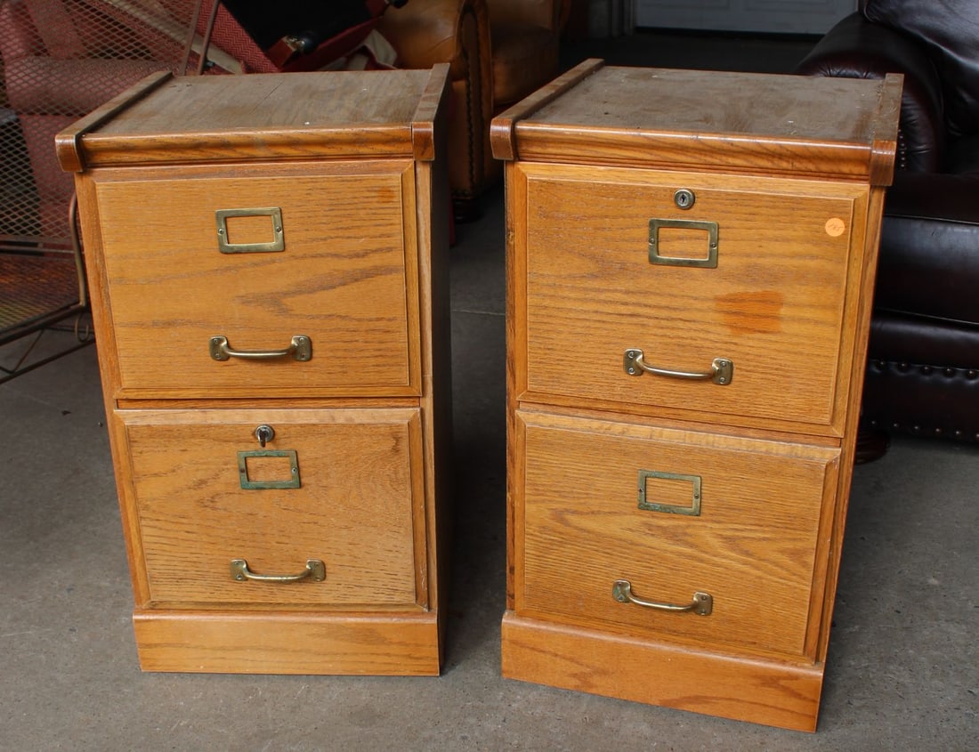Pair Oak Filing Cabinets with key (1 of 1)