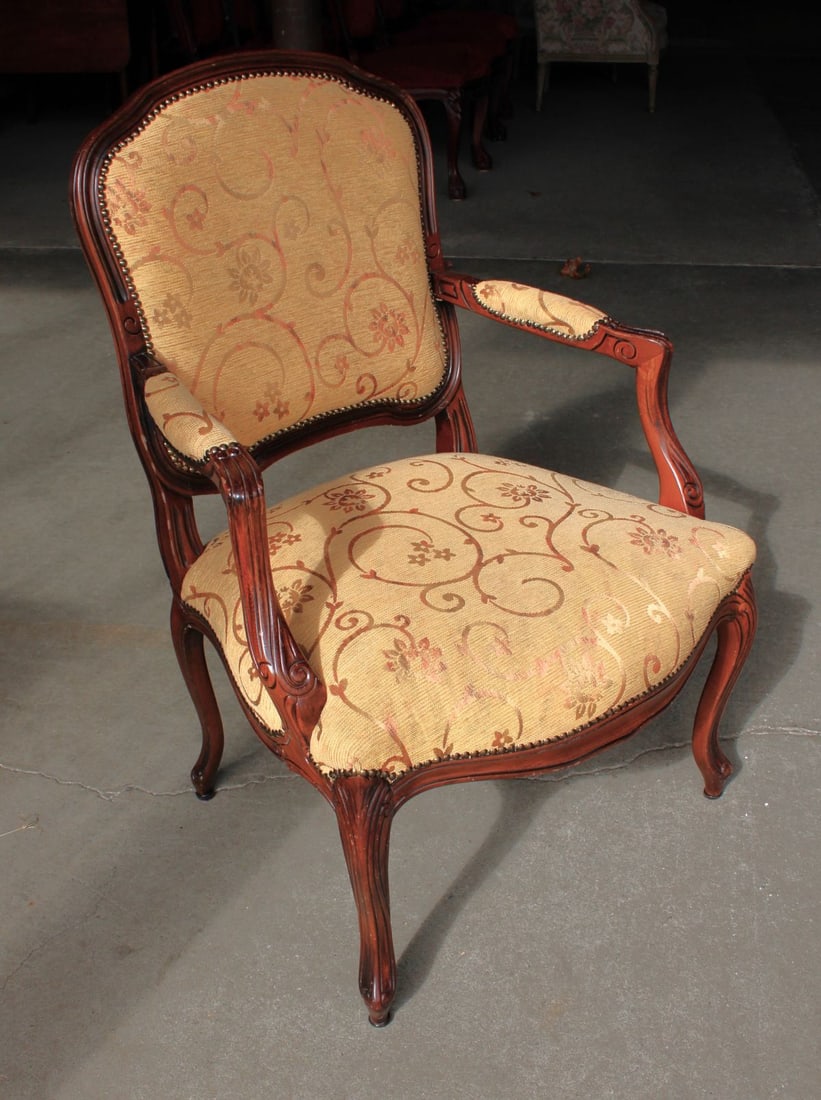 Nice French Style Upholstered Walnut Arm Chair (1 of 4)