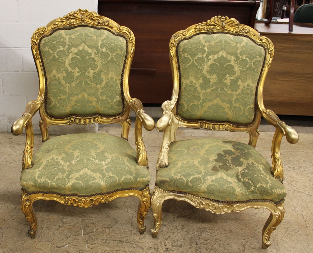 Pair French High Back Decorator Chairs (1 of 7)
