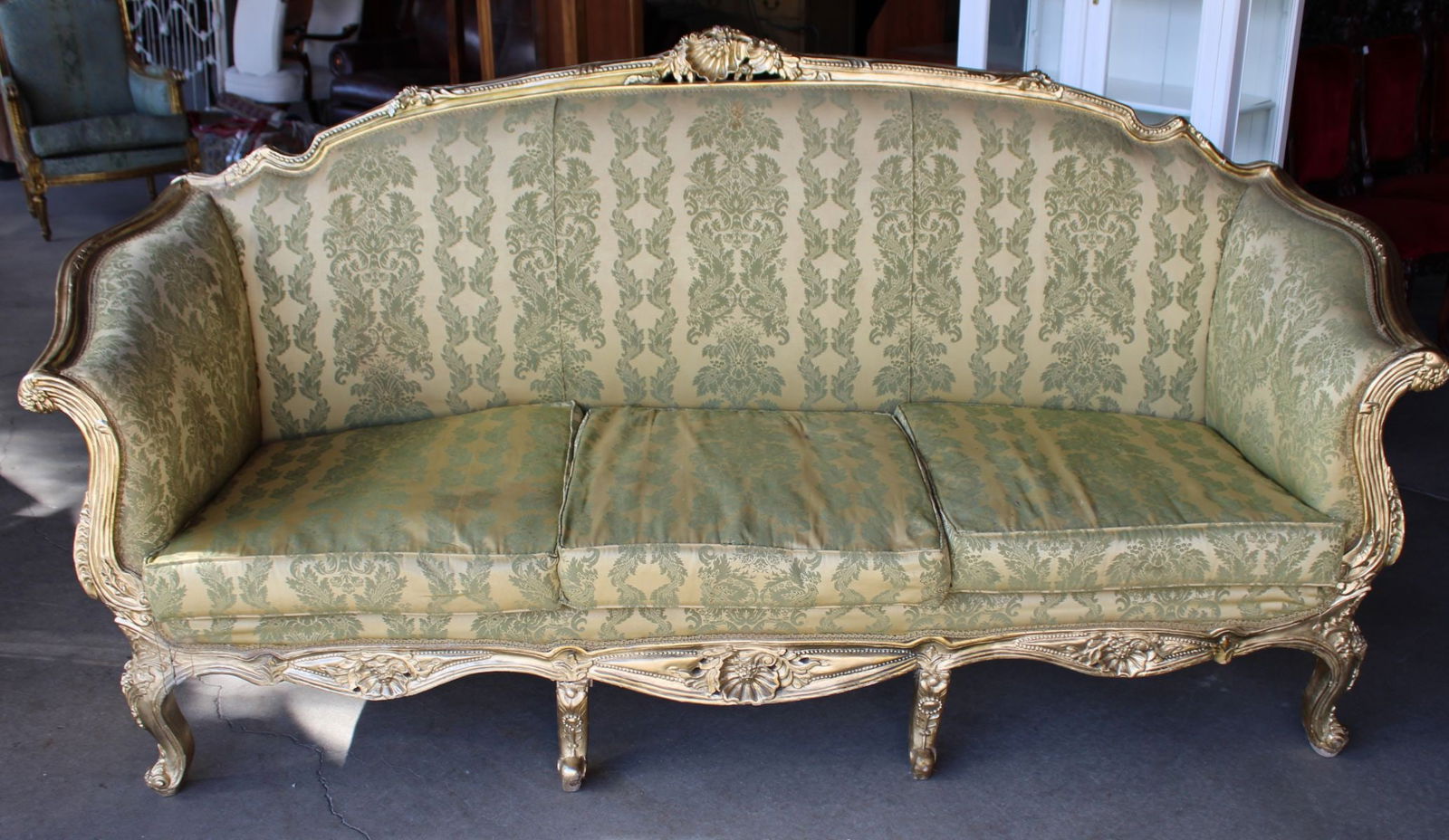 French style carved upholstered sofa (1 of 11)