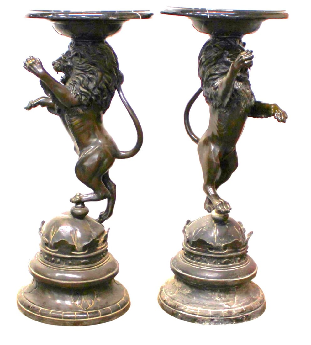 PAIR Lion Pedestals sg. A.J. Rock, Bronze & Marble (1 of 8)
