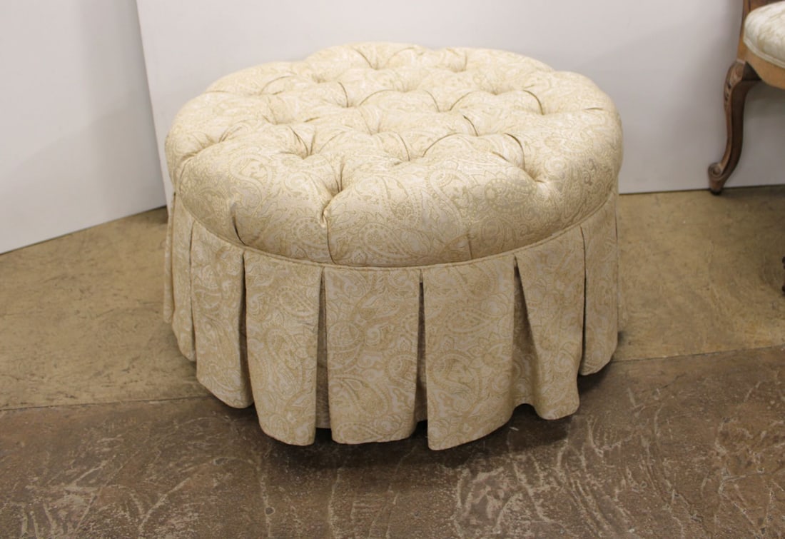30" round decorative button tuft upholstered ottoman (1 of 2)