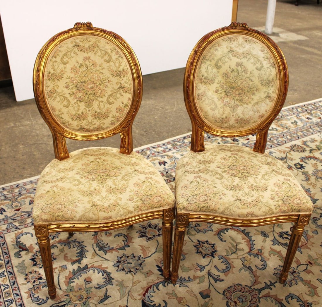 Pair French Medallion Petit Point Chairs, distressed (1 of 5)