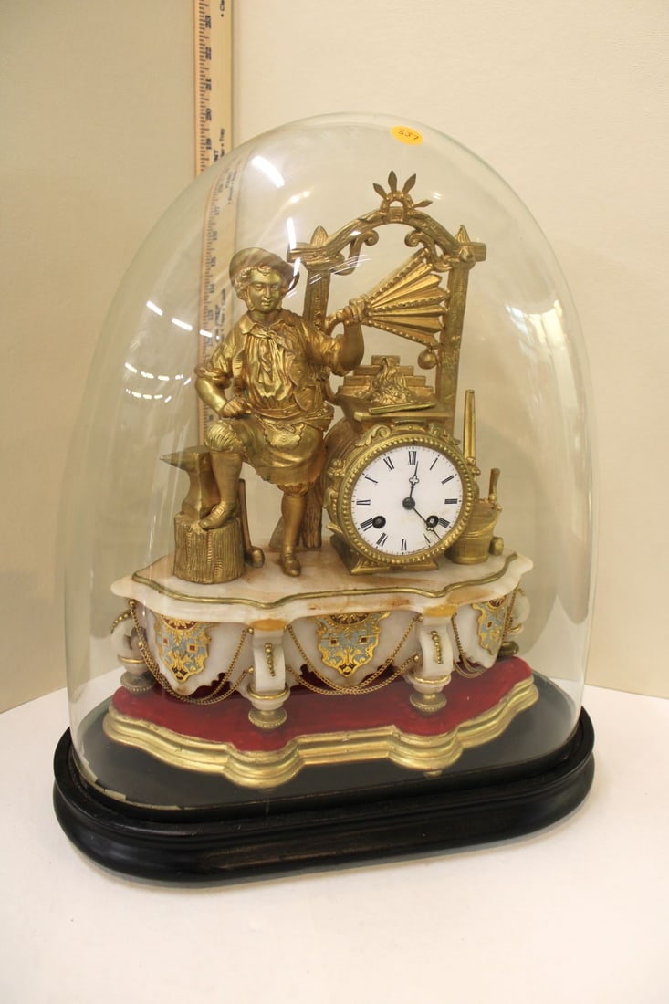 Antique Marble Figural Clock, Pendulum, Key, cloisonne accents (1 of 5)