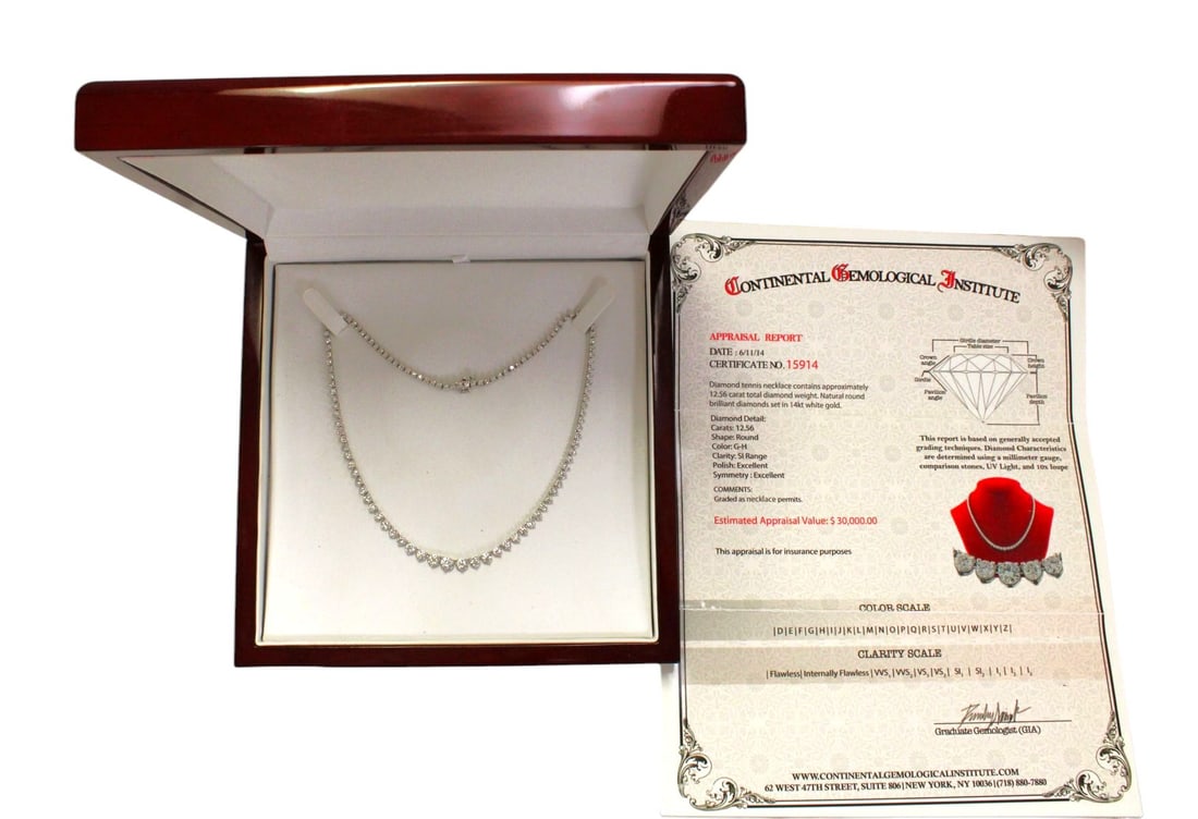 Impressive 12.56 ctw Diamonds 14kt white gold tennis necklace with CGI certified paperwork and 30k (1 of 9)