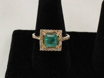 14kt Yellow Gold Colombian Emerald & Diamond Ring: 14kt Yellow Gold 1.46ct Colombian Emerald .28ct Diamond Ring, approx. size 7