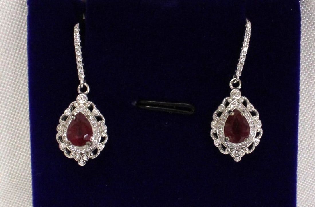 3.0ct Ruby .20ct White Sapphire sterling silver earrings (1 of 2)