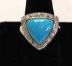 10kt gold trillion cut turquoise cabochon / diamond ring