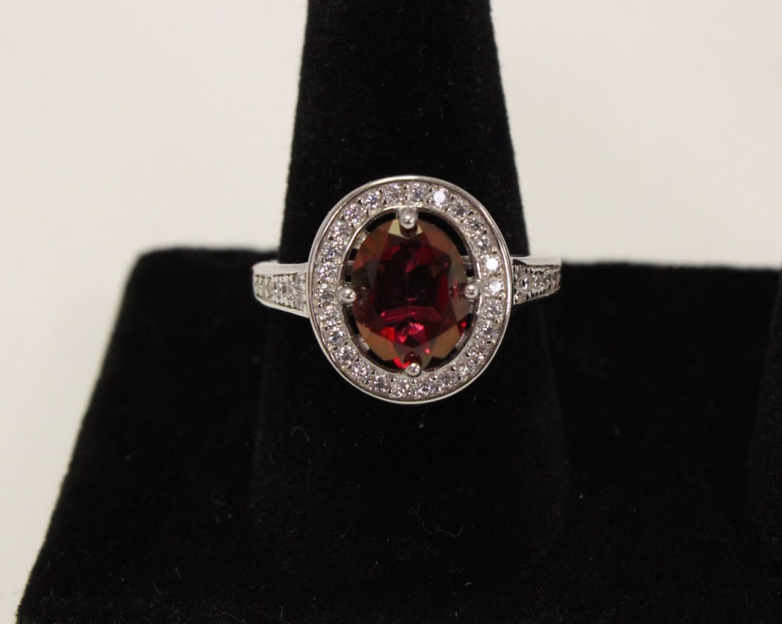 2ct garnet / white sapphire sterling silver ring (1 of 3)
