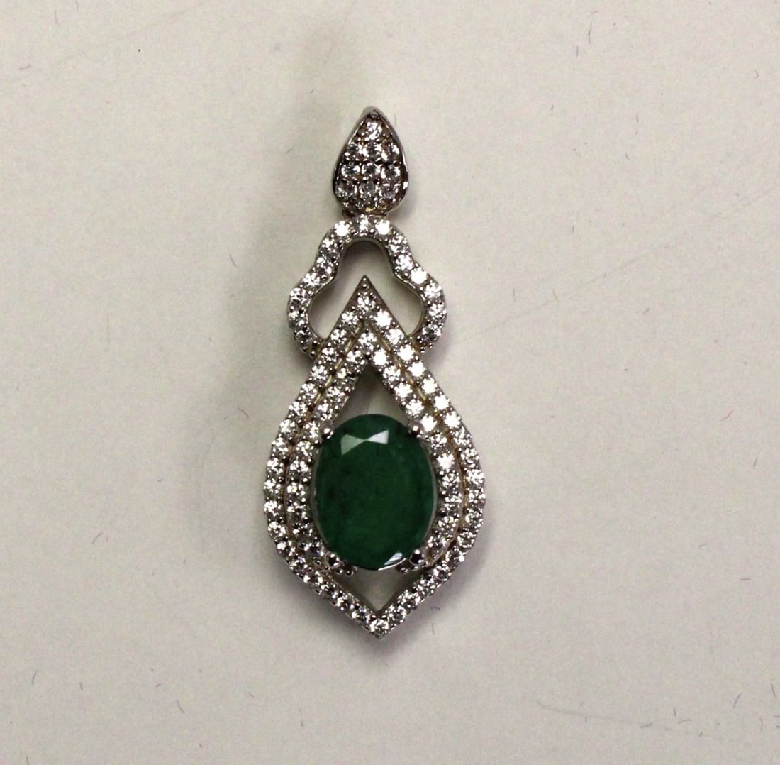 1.60ct emerald / white sapphire pendant in sterling silver (1 of 3)