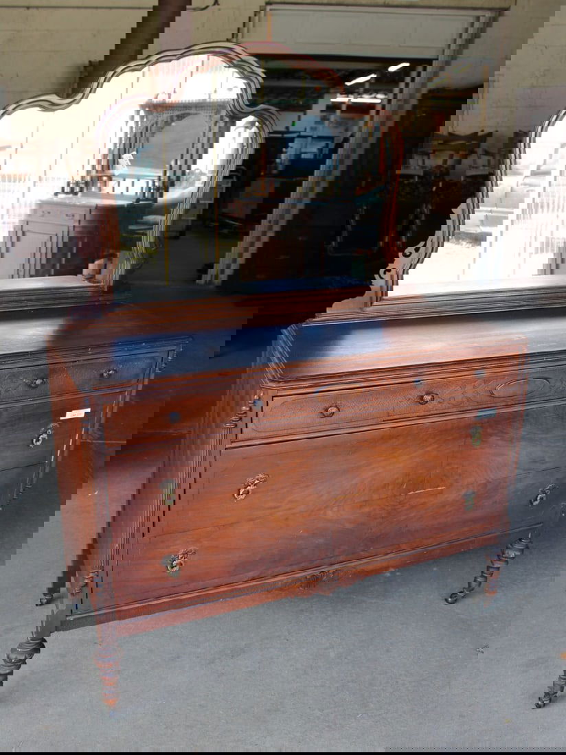 Antique walnut depression two tone dresser with mirror (1 of 2)