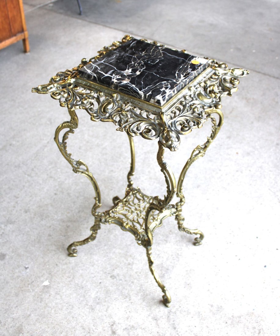 Antique Brass and Marble Plant Stand (1 of 2)