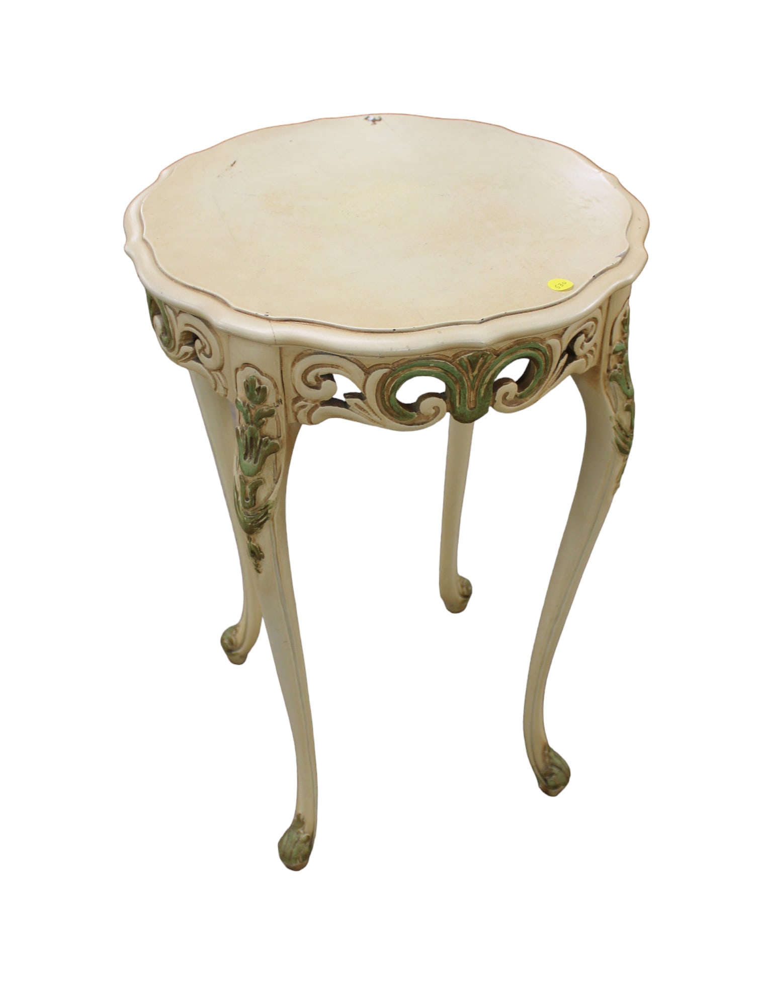 Vintage Italian carved original paint round table, structurally sound, original found condition, 18" (1 of 3)