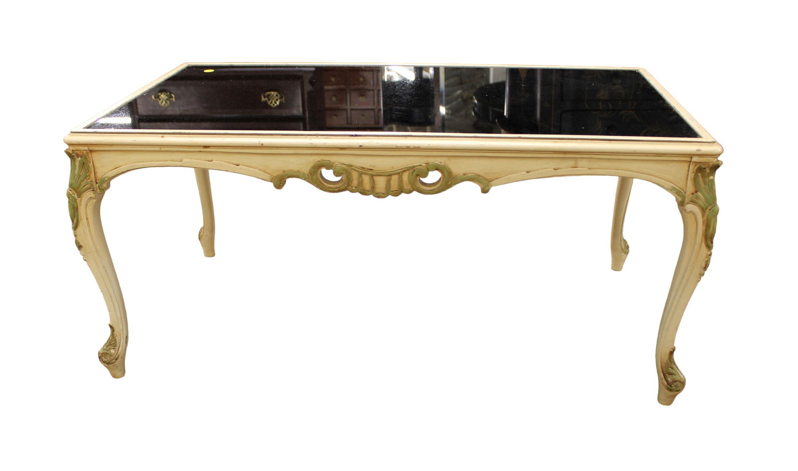 Vintage Italian carved original paint glass top coffee table, structurally sound, original found (1 of 4)