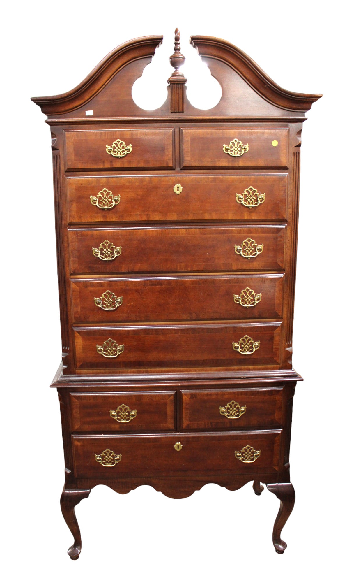 2pc. Cherry finish & banded QA High Boy, structurally sound & good condition, some slight age wear (1 of 4)