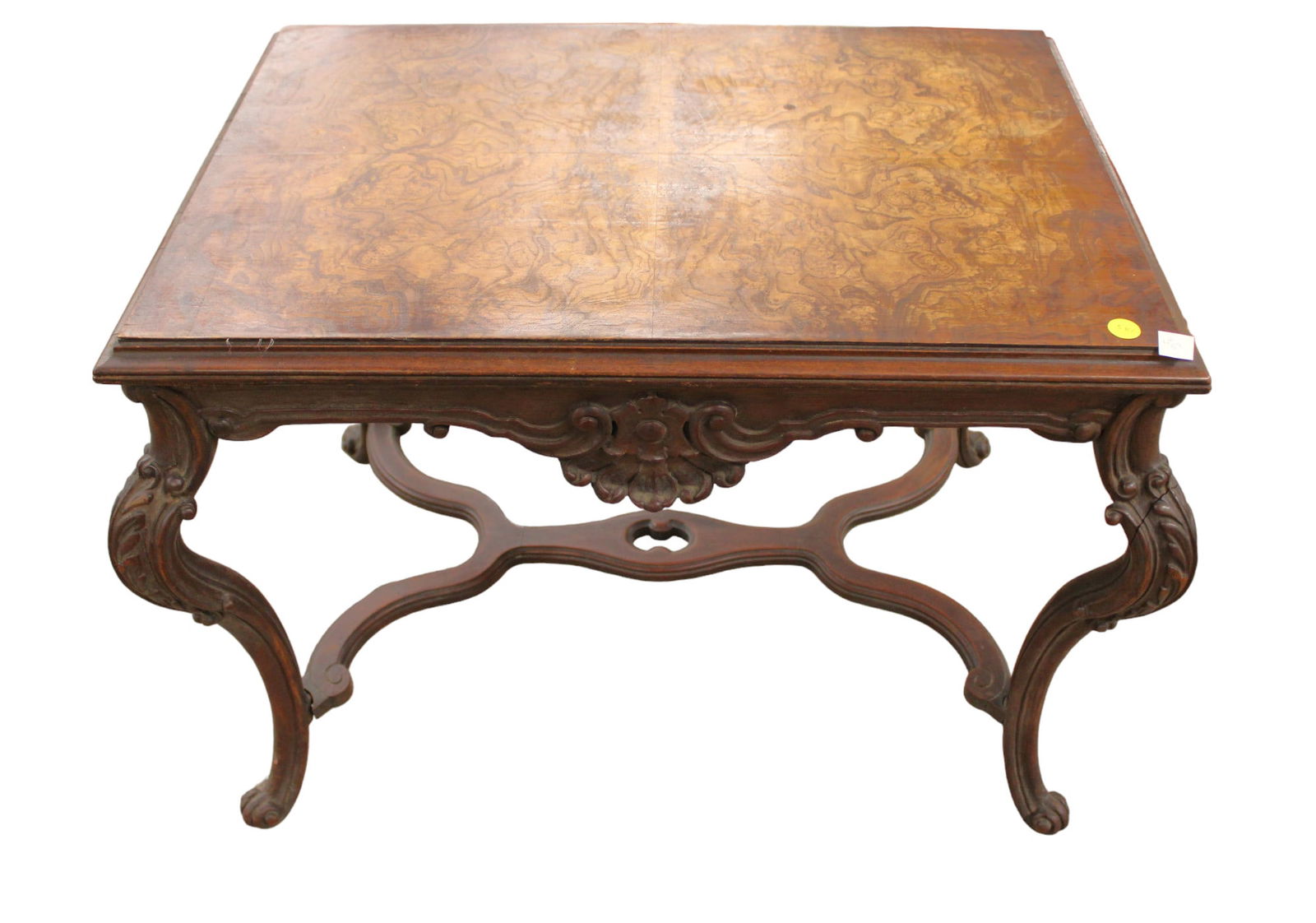 Antique French style occasional table, carved burled walnut, structurally sound & good condition, (1 of 4)