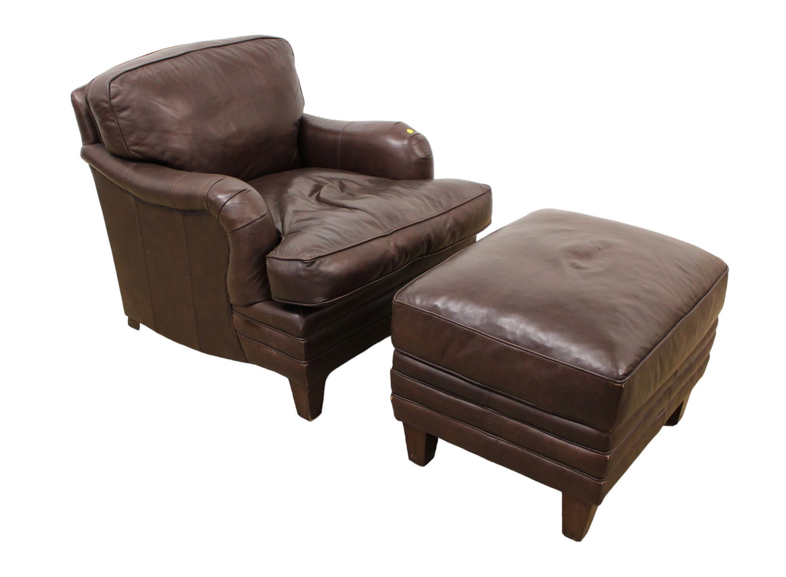 Bernhardt 2pc leather club chair & ottoman in the soft chocolate brown leather, structurally sound & (1 of 8)