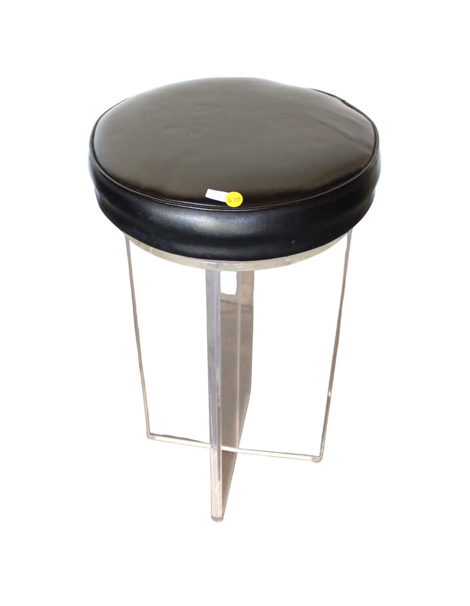 MidC 15" round stool, Lucite base with leather top, structurally sound & in good condition, 15": MidC 15" round Lucite base with leather top stool, structurally sound and in good condition, 15" diameter x 25"h